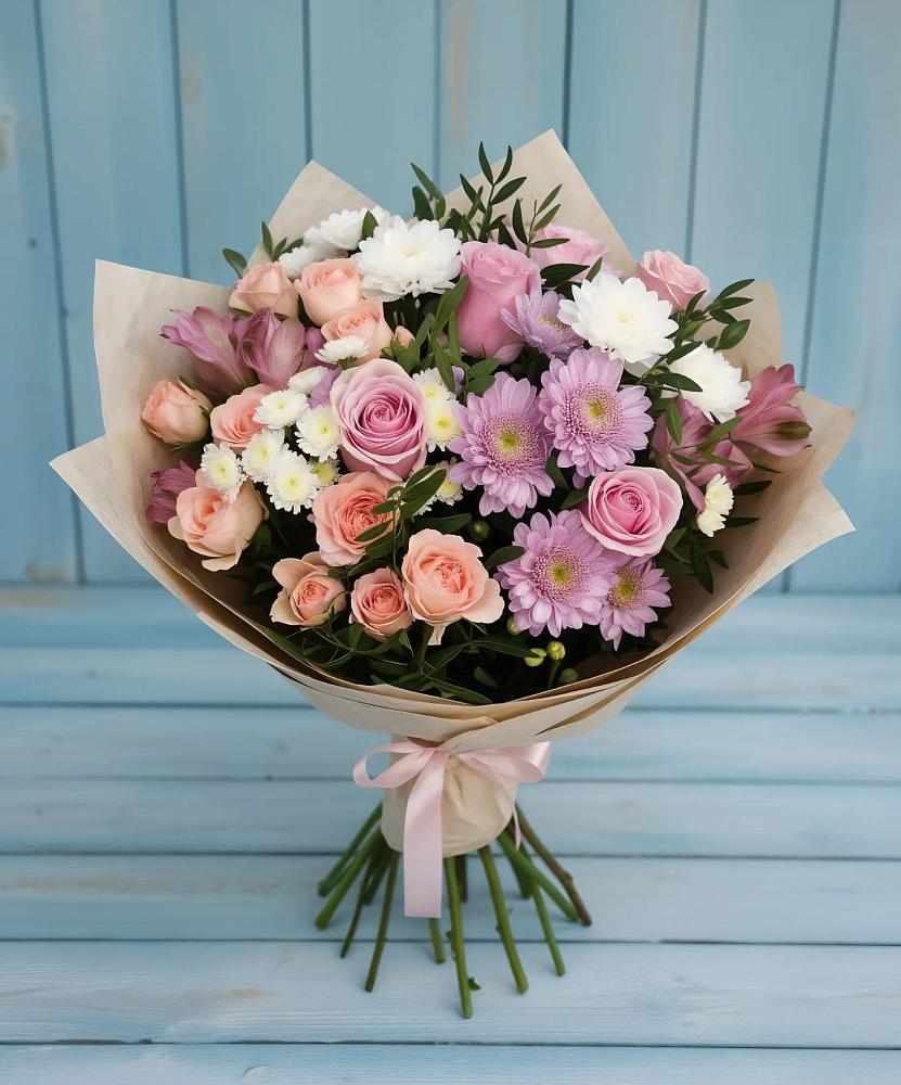 Букет цветов из: Хризантемы, Розы и Альстромерии в Дедовичи