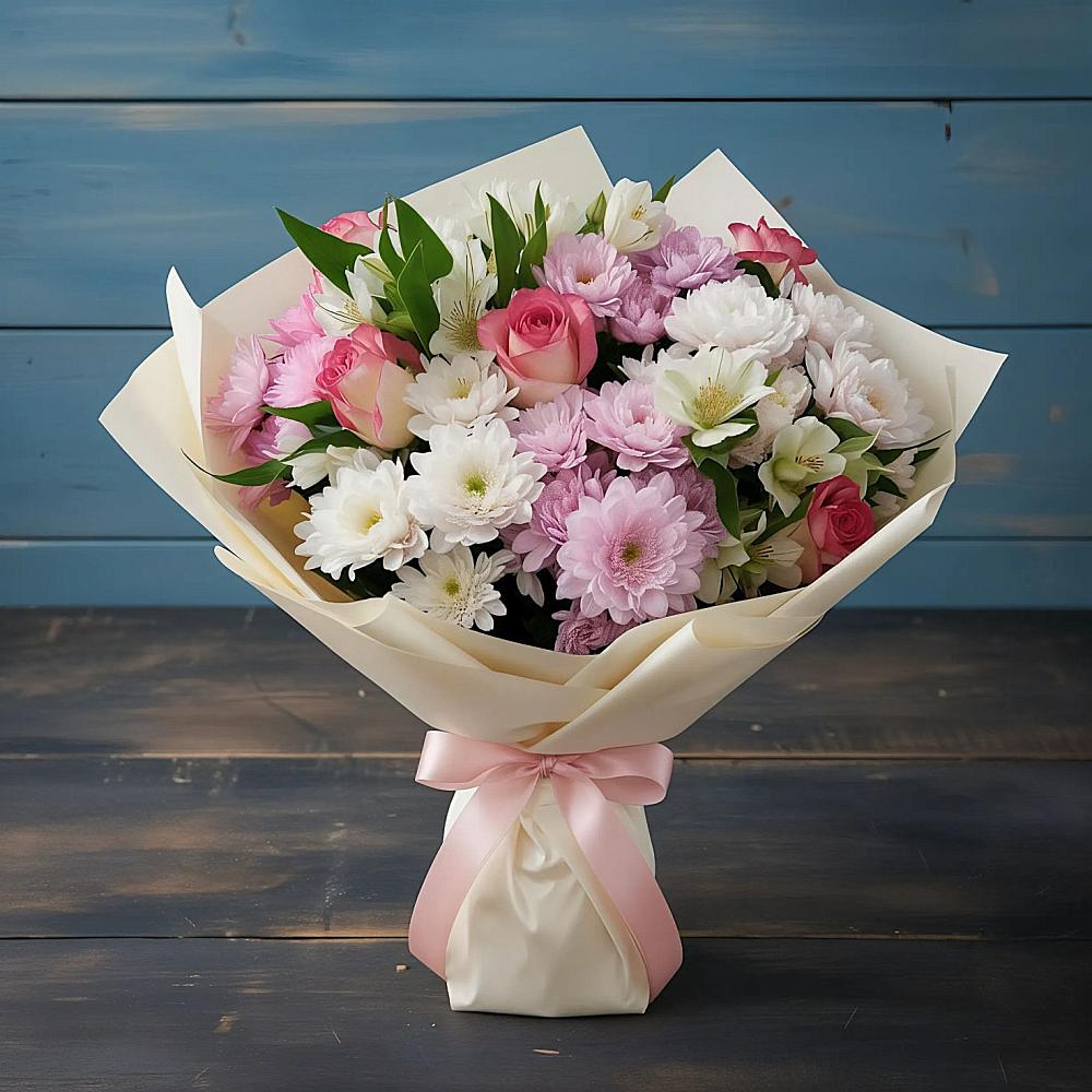 Букет цветов из: Хризантемы, Альстромерии и Розы в Дедовичи